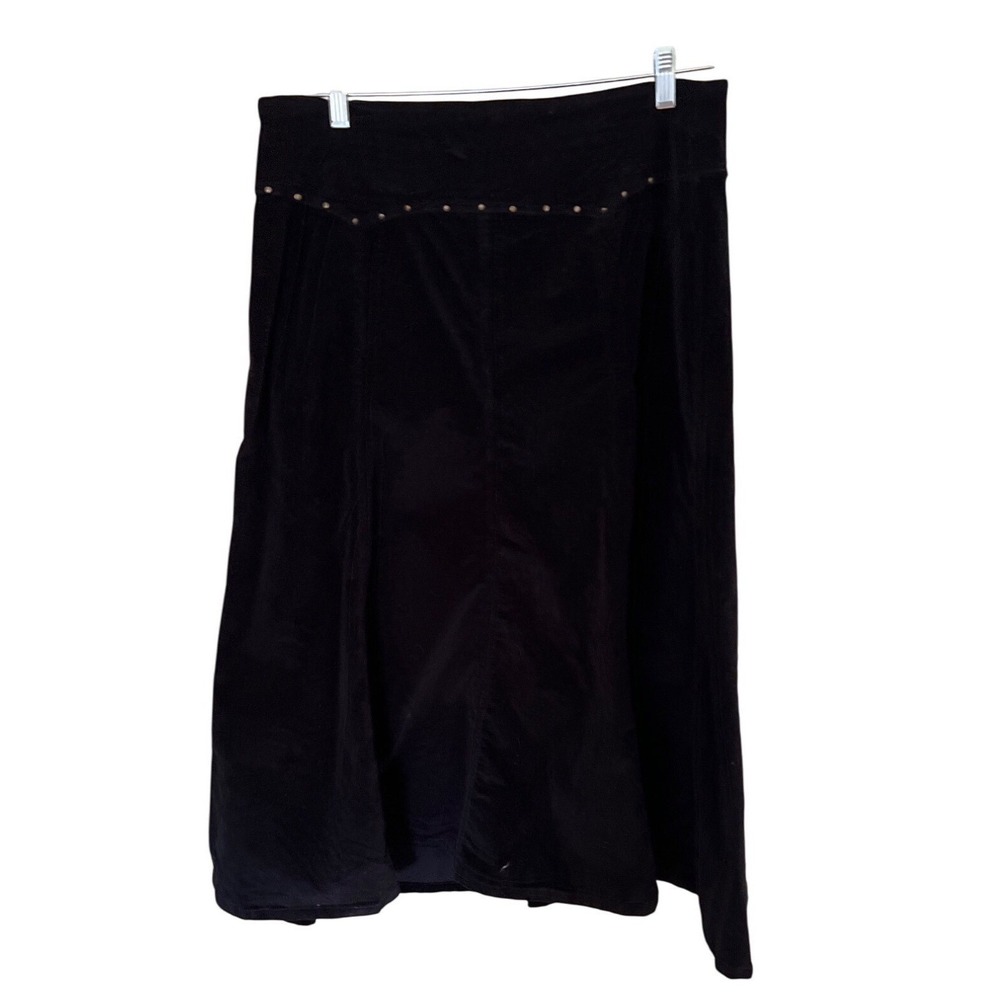 Black Corduroy A-Line Skirt 14 Stud Accents Vikki Vi‎ Modest Cowgirl Western